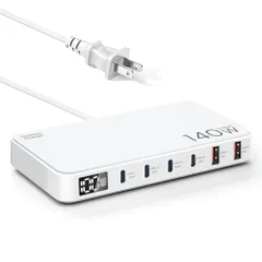 140W USB充電器 Type-c 6ポート 急速充電器【単ポート100W USB-C*3＋20W USB-C*1+USB-A*2、PPS&PD3.0&QC4+対応】PSE認証 PC同時充電 ノートPC充電器 コンセント スマホ充電器Mac 37e8dfb0