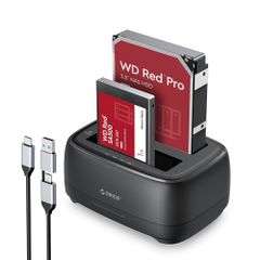 ORICO HDD Stand, 2-Drive Capacity, 40TB HDD/SSD Cloning/Copying, Compatible with 2.5-inch/3.5-inch HDDs (Seagate, Samsung, WD, Crucial, SanDisk), SATA to USB-C, PS5, PC (249f731f)
