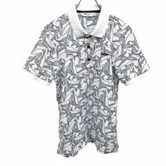 【中古】[印象AB] TIGORA ティゴラ ポロシャツ メンズ M ブルー 青×白 ポリ100% メッシュ生地 クジラ柄 半袖 ポケット無し ロングテール ロゴ刺繍のサムネイル
