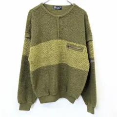 【中古】[印象AB] Arnold Palmer アーノルドパーマー ウールライクカットソー メンズ L オリーブ系 グリーン系 緑系 アクリル×毛×ポリ 大柄ボーダー 胸にジップポケット ヘンリーネック 左袖にロゴ レイヤード風 パイル地 長袖のサムネイル