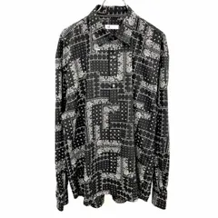 【中古】[印象A] tk.TAKEO KIKUCHI ティーケータケオキクチ 総柄シャツ メンズ M ブラック 黒×白 ポリ100% フレンチフロント ロングテール 長袖 バティック ペイズリー ポケット無しのサムネイル