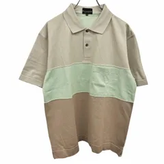【中古】[印象A] Mr. JUNKO GOLF ミスタージュンコ ゴルフ ポロシャツ メンズ M グリーン 緑×ベージュ×茶 綿100% コットン 鹿の子 切り返し生地 半袖 ポケットに刺繍のサムネイル