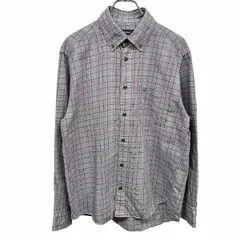 【中古】[印象AB] Golden Bear ゴールデンベア シャツ メンズ M 紺×黒×レッドピンク×白 綿100% ロングテール チェック ボタンダウン クマの刺繍 長袖 胸ポケットのサムネイル