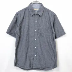 【中古】[印象AB] GLOBAL WORK グローバルワーク M メンズ シャツ 半袖 ポケット付き ドット柄 襟と袖口にチェック柄裏地付き 綿100% コットン ネイビー 紺