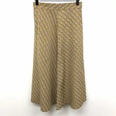 古着 エニィスィス any SiS Aラインスカート フレア 総柄 幾何学柄 チェーン柄 ポリ100% [W62～66/H86～90] イエローブラウン系 茶系 レディース