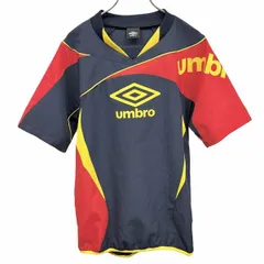 【中古】[印象A] UMBRO アンブロ ゲームシャツ / プルオーバーシャツ メンズ L ネイビー 紺×赤×黄 ポリ100% 裾ゴム Vネック ロゴプリント ラグラン 半袖のサムネイル