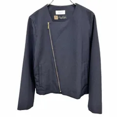 古着 オペークドットクリップ OPAQUE.CLIP 薄手 ブルゾン ジャケット ノーカラー 裏地無し 長袖 無地 ポリ100% M ネイビー 紺 レディース