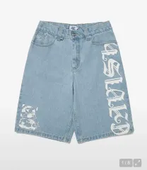 OVERSIZE PRINTED DENIM SHORTS BLUE (L)