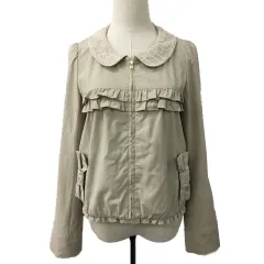 シンシアローリー CYNTHIA ROWLEY ジャケット ステンカラー ノーカラー シングル ジップアップ フリル レース 付け襟 リボン 無地 長袖 2 ベージュのサムネイル