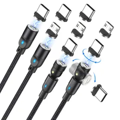 新品 第三世代 マグネット 充電ケーブル 【5ピン】USB-C マグネット ケーブル 急速充電 ケーブル 360度+180度回転 QC3.0 Micro usb USB2.0/Android/Type-C対応 強い磁気 充電器 防塵 着脱式 (Black)