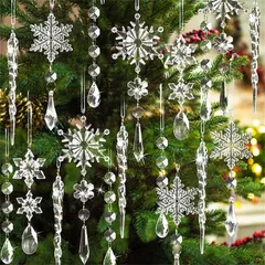 【数量限定】クリスマス オーナメント 18個セット クリスマスツリー 吊り下げ 雪の結晶 クリスマス 飾り 屋外 ツリー ドロップ つらら パーティー 壁掛け 玄関 店舗装飾 冬 新年 アクリル 星 氷柱 糸付き (18本セット)