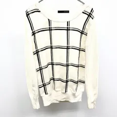 古着 ヴァンドゥーオクトーブル 22 OCTOBRE 薄手 パネルニット セーター チェック 長袖 綿×レーヨン×絹 2 オフホワイト×黒 白系 レディース