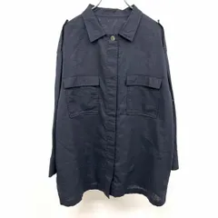 【中古】[印象AB] Mila Owen ミラオーウェン シャツジャケット レディース 紺 素材不明ですが麻混紡のような生地感 ウエストの両サイドにポケット付き エポレット シェルボタン留め フライフロント 無地 長袖 両胸ポケットのサムネイル