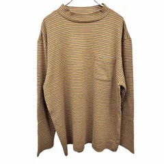 【新品】[印象N] Crocodile クロコダイル Tシャツ / カットソー メンズ LL XL ブラウン 茶×白 綿100% 胸ポケット付き 微起毛 ボーダー モックネック 長袖 ワニ刺繍のサムネイル