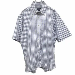 【中古】[印象B] VIP PLAYBOY プレイボーイ シャツ メンズ LL XL (43) ブルー 青×白 綿100% チェック ドゥエボットーニ ボタンダウン 半袖 胸ポケットのサムネイル