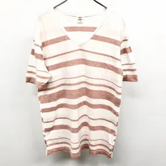 【中古】[印象B] quadro クオドロ Tシャツ / カットソー メンズ 3 ヘザーホワイト×ヘザーブラウンレッド系 杢白 綿100% コットン ボーダー Vネックのサムネイル
