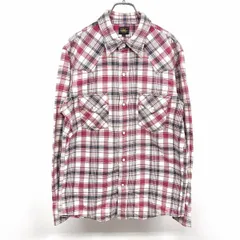 古着 リー Lee ウエスタンシャツ ドットボタン留め チェック 長袖 綿100% L ピンクレッド系×オフホワイト×イエロー×ネイビー 赤系 メンズ