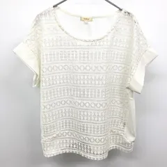 古着 HUSHUSH - 3 (L) レディース 女性 薄手 プルオーバー フロントレーストップス 裏地無し バンドスリーブ 半袖 ポリ100% オフホワイト 白系