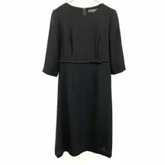 【中古】[印象AB] MICHIKO LONDON KOSHINO ミチコロンドン コシノ ワンピース レディース S 7号 黒 ポリ100% ウエストにリボンデザイン 背中ファスナー 薄手の肩パッド付き ロング 少し薄手 袖は裏地無し 7分袖 鹿の子 無地のサムネイル