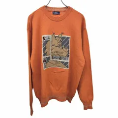 【中古】[印象AB] LYNX リンクス ニット / セーター メンズ L オレンジブラウン系 茶×紺系×緑×黒 毛×ナイロン 動物キャラクターの刺繍 長袖 丸首のサムネイル