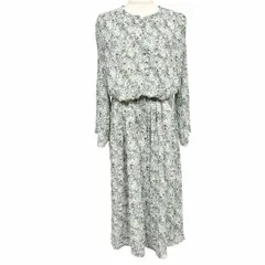 古着 バナナリパブリック シフォンワンピース 花柄 ロング 長袖 ノースリーブ裏地 ポリ100% L グリーン 緑×ピンク×青×黄×白系 レディース