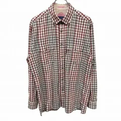 【中古】[印象AB] Golden Bear ゴールデンベア ボタンダウンシャツ メンズ M 赤×紺×緑×白 ポリ×綿 ボックスカット 裾の両側にスリット クレープ生地 チェック 袖ロールアップ 長袖 両胸フラップポケットのサムネイル