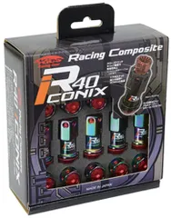 新品 KYO-EI(協永産業) ホイールロックナット Racing Composite R40 iCONIX 【 M12 x P1.5 】 アルミキャップ付 【 ネオクロ/レッド 】 RIA-01NR