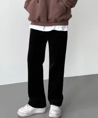 ブラック コーデュロイ ワイド パンツ