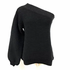 【新品】アズールバイマウジー AZUL by moussy ワンショルダー ニット セーター 長袖 リブボーダー コットン×アクリル Free 黒 レディース
