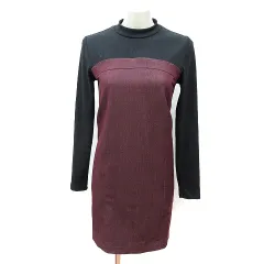 スパイラルガール SPIRALGIRL ワンピース ミニ ハイネック 長袖 リブ 切替 デニム F 黒 ブラック 赤紫 ボルドー /MN