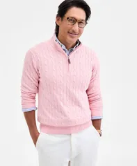 クラブルーム メンズ アウター ニット・セーター コットン ニット Club Room Mens Cable Knit QuarterZip Cotton Sweater Ash Pink アッシュ