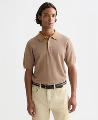 スコッチアンドソーダ メンズ トップス ポロシャツ ニット SCOTCH SODA Menstructured Knitted RegularFit Polo Shirt Brown ブラウンのサムネイル