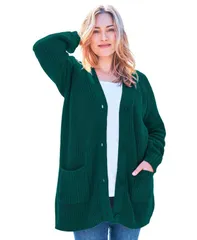 ウーマン ウィズイン レディース アウター ニット・セーター プラスサイズ カーディガン Woman Within Plusize Within ButtonFront Shaker Cardigan Sweaters Emerald green グリーン