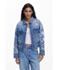 デジグアル レディース アウター ジャケット・ブルゾン デニム Desigual Womens Denim jacket with oriental embroidery Medium blue ブルのサムネイル
