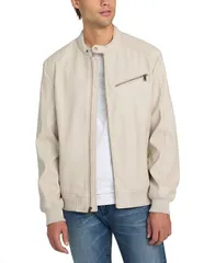 ゲス メンズ アウター ジャケット・ブルゾン レザー フェイクレザー ジャケット GUESS Mens Stretch Faux Leather Snap Collar Moto Jacket Tapのサムネイル
