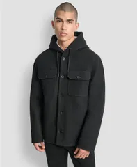 ダナ キャラン ニューヨーク メンズ アウター ジャケット・ブルゾン ウール シャツ DKNY Mens Faux Wool Hooded Shirt Jacket Black ブラックのサムネイル