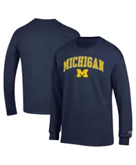 チャンピオン メンズ トップス Tシャツ ロゴ Champion Mens Navy Michigan Wolverines Arch Over Logo Long Sleeve TShirt Navy ネイビー