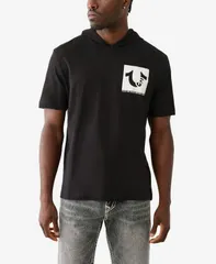 トゥルーレリジョン メンズ トップス Tシャツ True Religion Menshort Sleeve Hooded TShirt Jet black ブラック