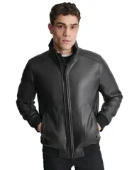 ダナ キャラン ニューヨーク メンズ アウター ジャケット・ブルゾン レザー ジャケット DKNY Mens Smooth FauxLeather Bomber Jacket Black ブラックのサムネイル