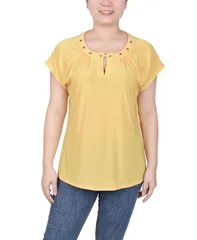 ニューヨークコレクション レディース トップス シャツ プチ ニット NY Collection Petite Grommet Neck Knit Short Extended Sleeve Top Samoan Sun