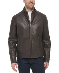 コールハーン メンズ アウター ジャケット・ブルゾン レザー ジャケット Cole Haan Mens FauxLeather Motto Jacket Dark Brown ブラウンのサムネイル