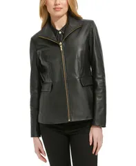 コールハーン レディース アウター ジャケット・ブルゾン レザー Cole Haan Womens ZipFront Leather Jacket Black ブラックのサムネイル