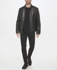 コールハーン メンズ アウター ジャケット・ブルゾン レザー ジャケット Cole Haan Mens FauxLeather Motto Jacket Black ブラックのサムネイル