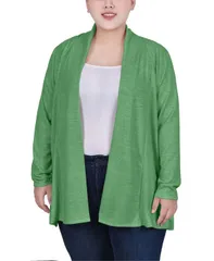 ニューヨークコレクション レディース アウター ニット・セーター プラスサイズ セーター カーディガン NY Collection Plus Size Long Sleeve Cardigan Sweater Zephyr green グリーン