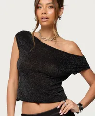 アディクテッド レディース アウター ニット・セーター Edikted Womens Holly Glitter Off Shoulder Top Black ブラック