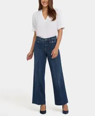 エヌワイディージェイ レディース ボトムス デニムパンツ ワイドレッグ プチ ジーンズ NYDJ Petite Teresa Button Flap Wide Leg Jeans Louvre Sapphire サファイア