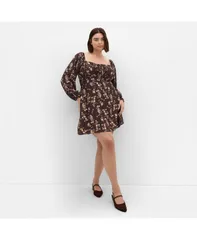 シティーシック レディース トップス ワンピース ミニワンピース プリント ミニ CITY CHIC Womens Abbie Long Sleeve Print Mini Dress Cocoa bloom ココア