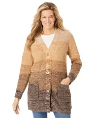 ウーマン ウィズイン レディース アウター ニット・セーター カーディガン Woman Within Womens Within Ombre Shaker Cardigan Khaki ombre カーキ