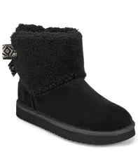 アース レディース シューズ ブーツ・レインブーツ アンクル ブーツ Earth Womens Wing Cozy Bow SlipOn Ankle Booties Black Suede ブラックのサムネイル