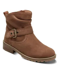 アース レディース シューズ ブーツ・レインブーツ ギャザー ブーツ Earth Womens Thrill Buckle Strap Ruched Booties Cognac Suede
